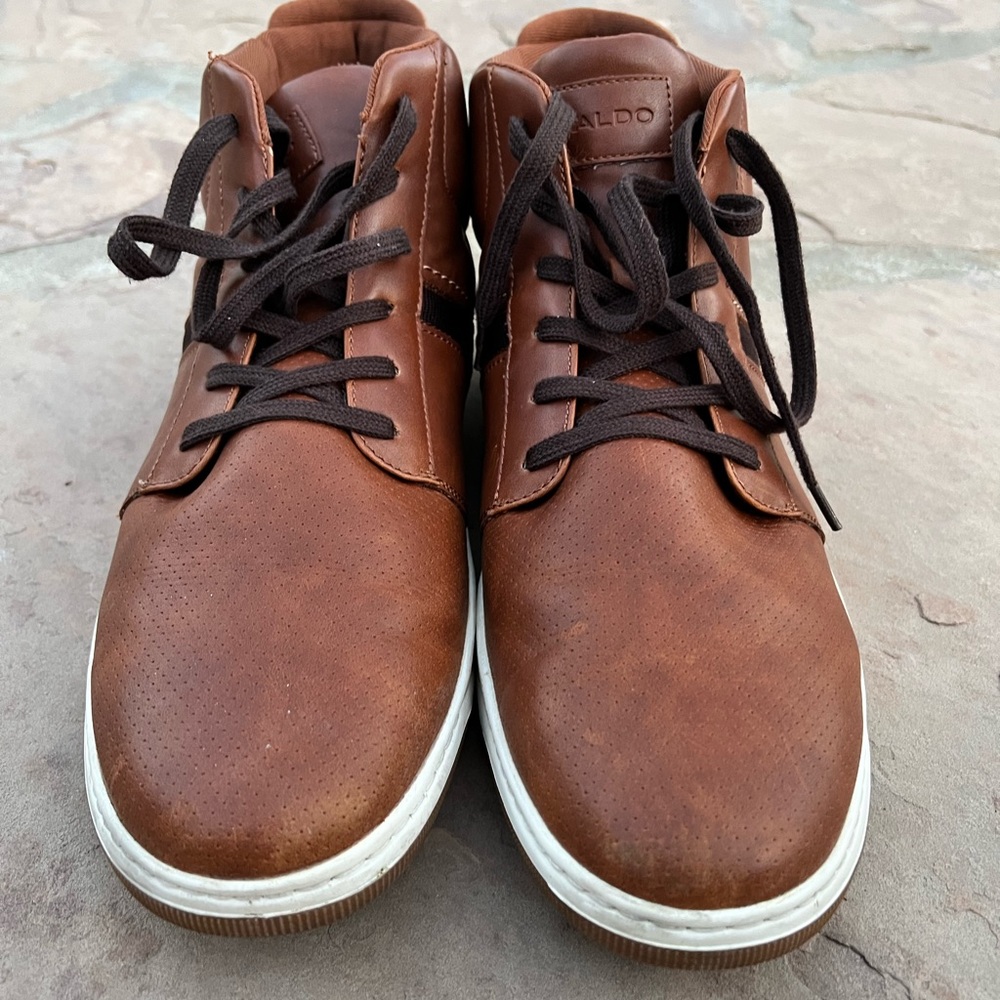 Aldo Brown Leather High Top Sneakers Men’s Size 13